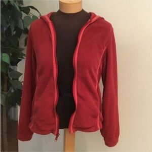 Columbia full zip hooded jacket Womans size small 2 tone red fleece